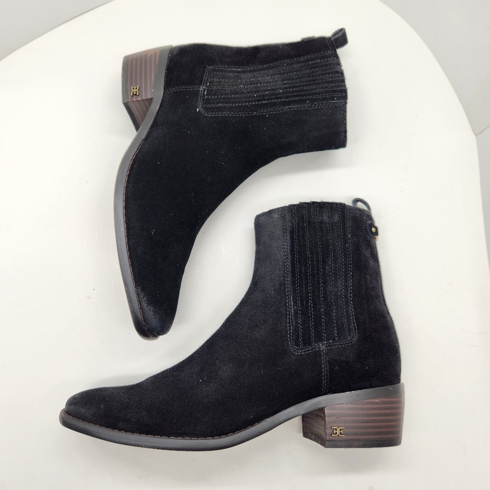 Sam Edelman Ankle Boots 9.5 Black Suede Bronson Chelsea Preppy Comfy New $170